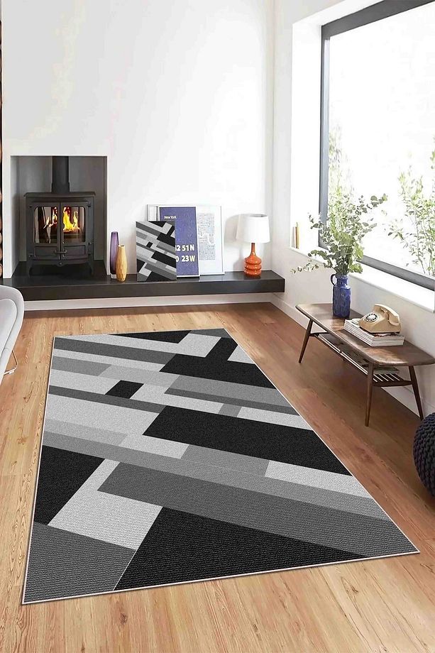 Salon Halısı Geometrik İskandinav Eskitmeli Dijital Baskı Yıkanabilir Kaymaz Taban 9024SALONHULYA - 3