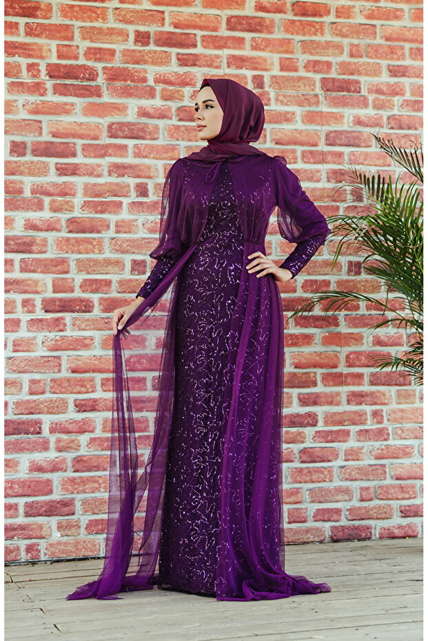 Sequined evening dress 5346-06 purple