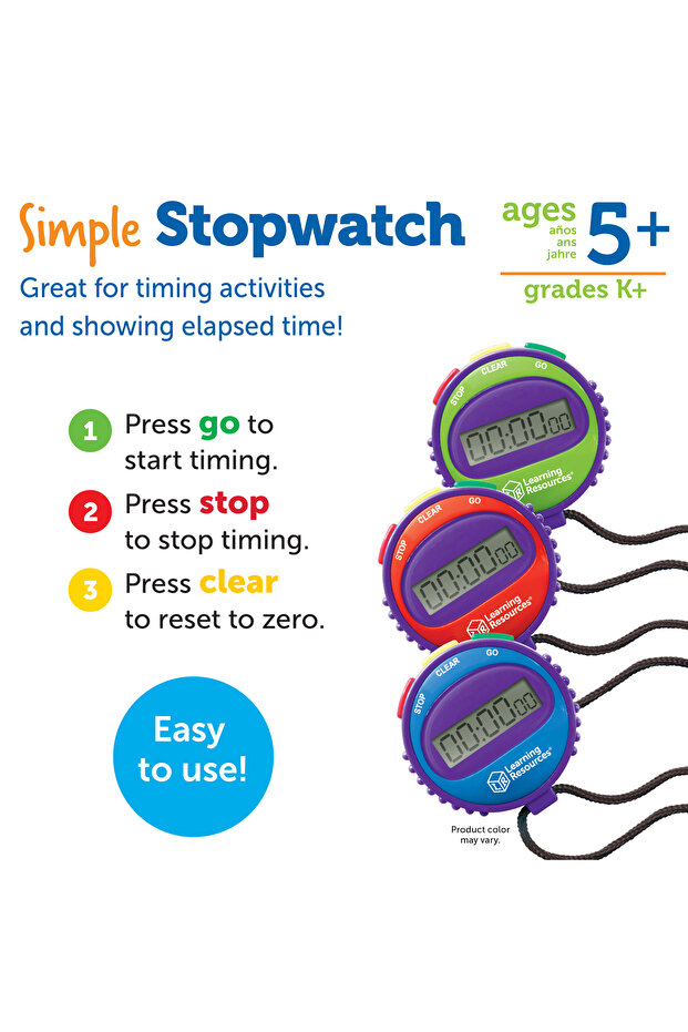 Learning Resources Simple Stopwatch, Easy-to-Use Timer for Kids with Large Digital Display (Ages 5+) - 4