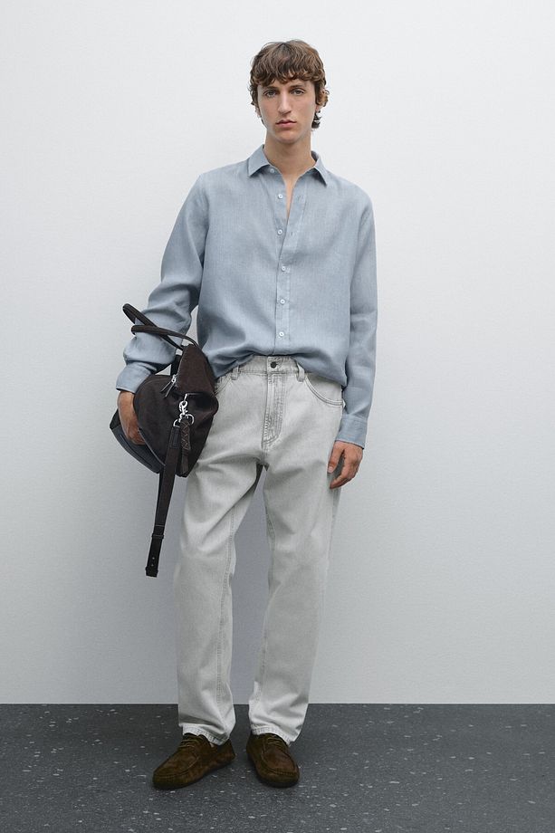 %100 keten regular fit gömlek - 1