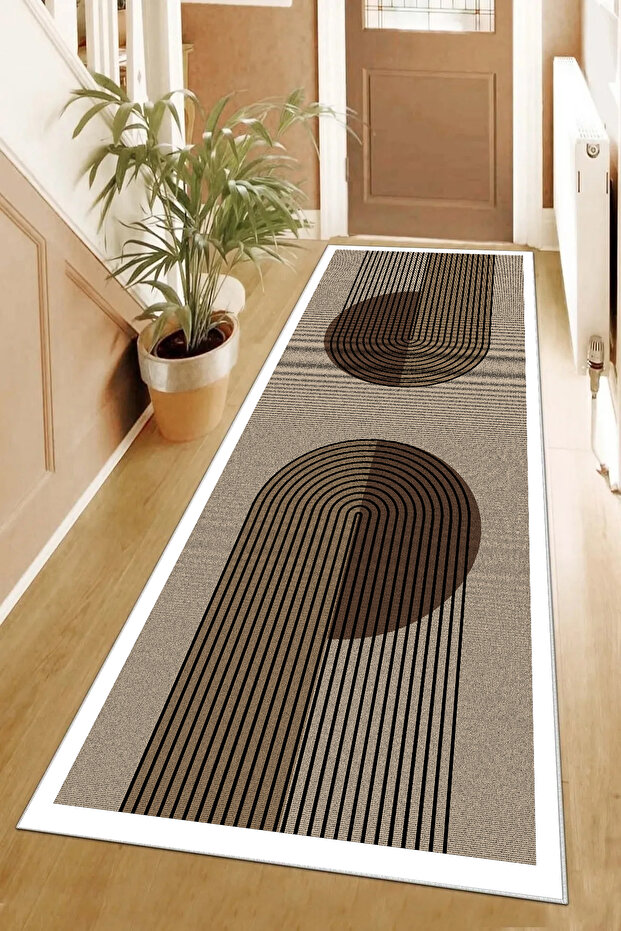 Runner Geometric Scandinavian Tumbled Digital Print Washable Non-Slip Base 8174RunnerHULYA - 1