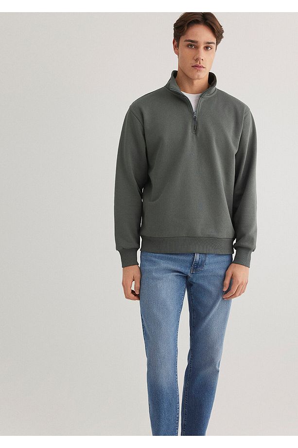 Yarı Fermuarlı Yeşil Basic Sweatshirt 0s10278-71598 - 2