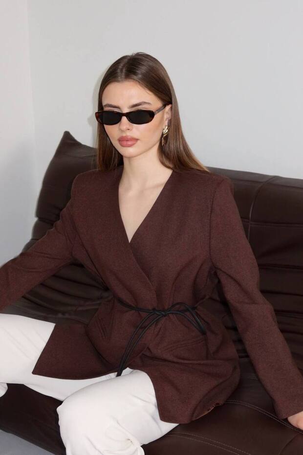 kadın bel bağlamalı blazer ceket - 1