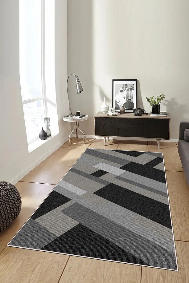 Salon Halısı Geometrik İskandinav Eskitmeli Dijital Baskı Yıkanabilir Kaymaz Taban 9024SALONHULYA - 1