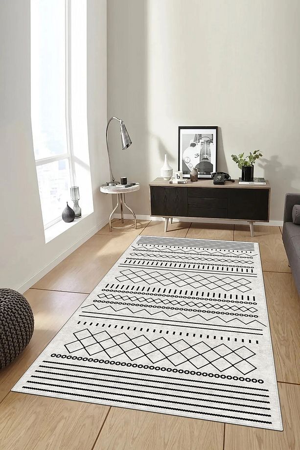 Salon Halısı Geometrik İskandinav Eskitmeli Dijital Baskı Yıkanabilir Kaymaz Taban 8176SALONHULYA - 2