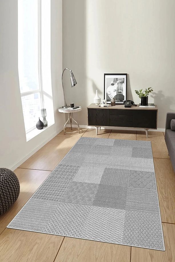 Salon Halısı Geometrik İskandinav Eskitmeli Dijital Baskı Yıkanabilir Kaymaz Taban 8148SALONHULYA - 1