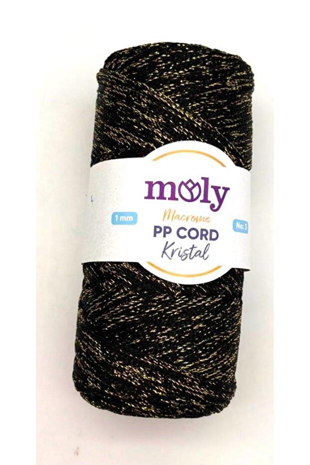 Angel Bag Accessory Moly Yarn 200 Gr Glitter Polyester Macrame No:004 (Gold Glitter on Black)