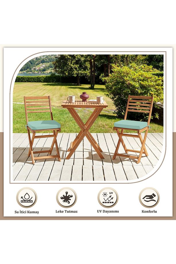 Canvas Tekli Mint Sıvı Geçirmez Leke Tutmaz Fermuarlı Bağcıklı Sandalye Minderi 40 x 40 cm - 5