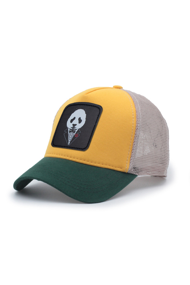 Panda Father Model Interchangeable Crest Mesh Hat Green Yellow Cream