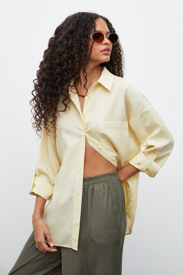 Oversize Keten Gömlek - 3