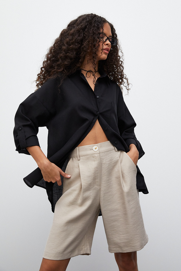 Oversize Keten Gömlek - 1