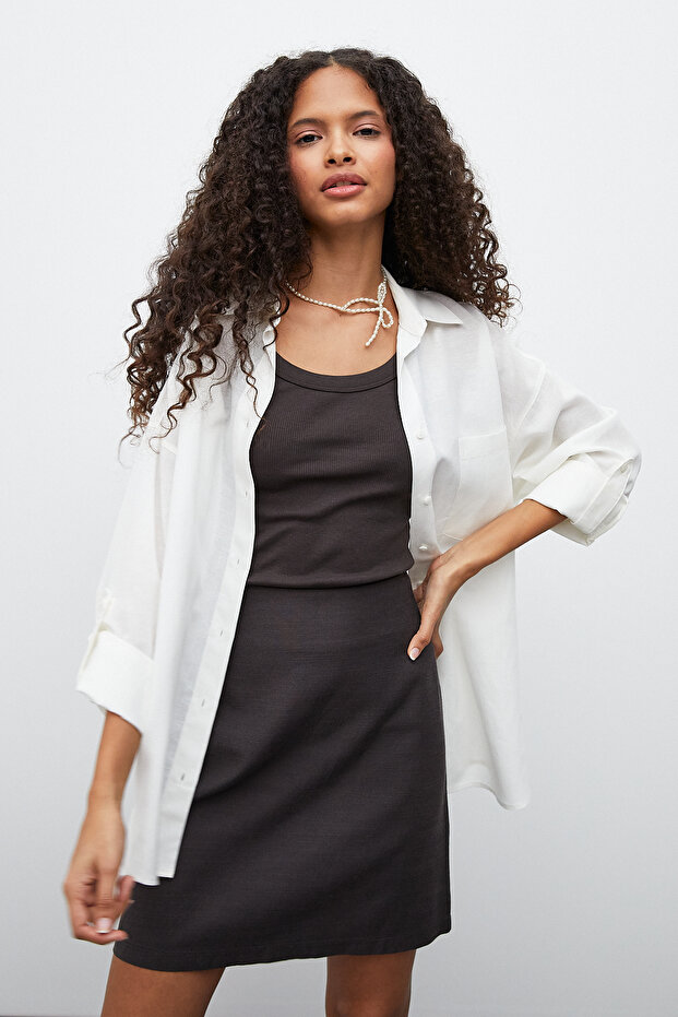 Oversize Keten Gömlek - 1