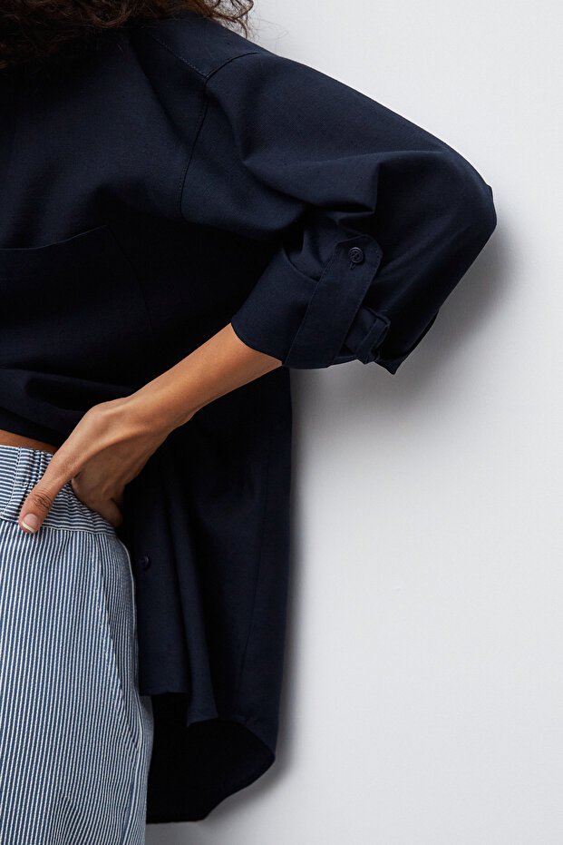 Oversize Keten Gömlek - 6