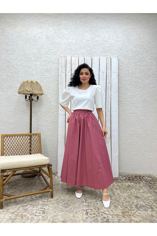 Gül Kurusu Poplin Kloş Etek - 4