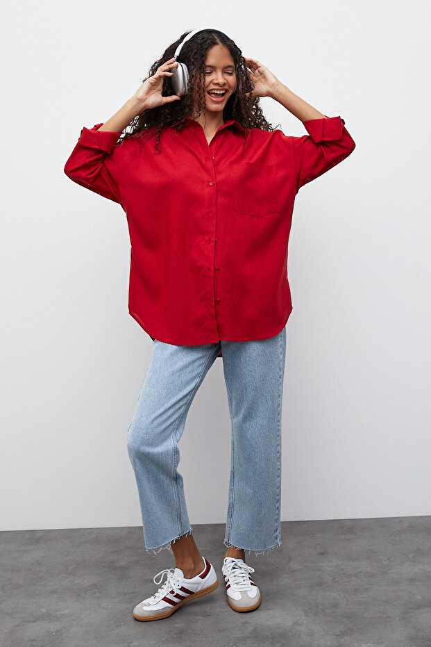 Oversize Keten Gömlek - 2