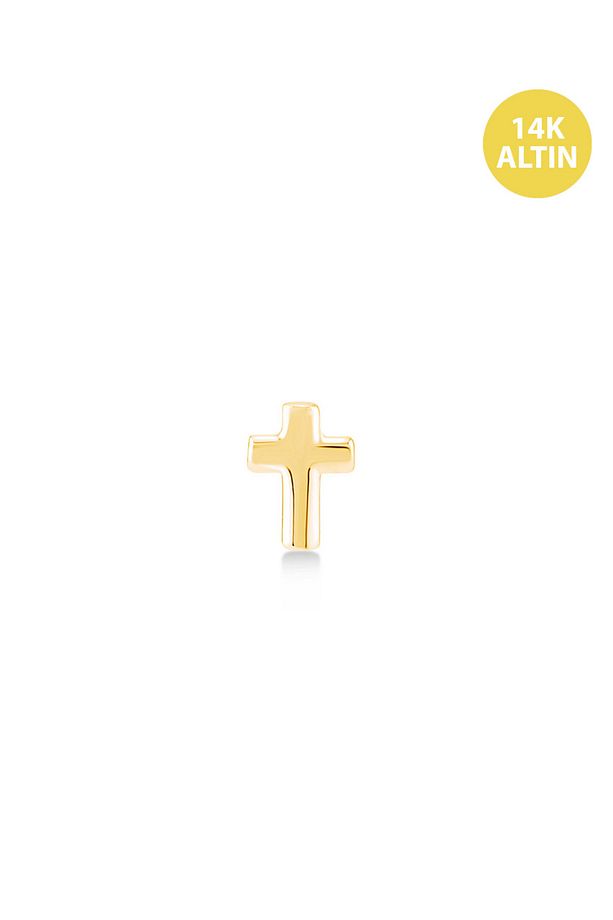 Taşsız Mini Haç, 14KAltın Kıkırdak Küpe/Piercing (TEK Satılır) Bar Uzunluğu:6,5 mm - 2
