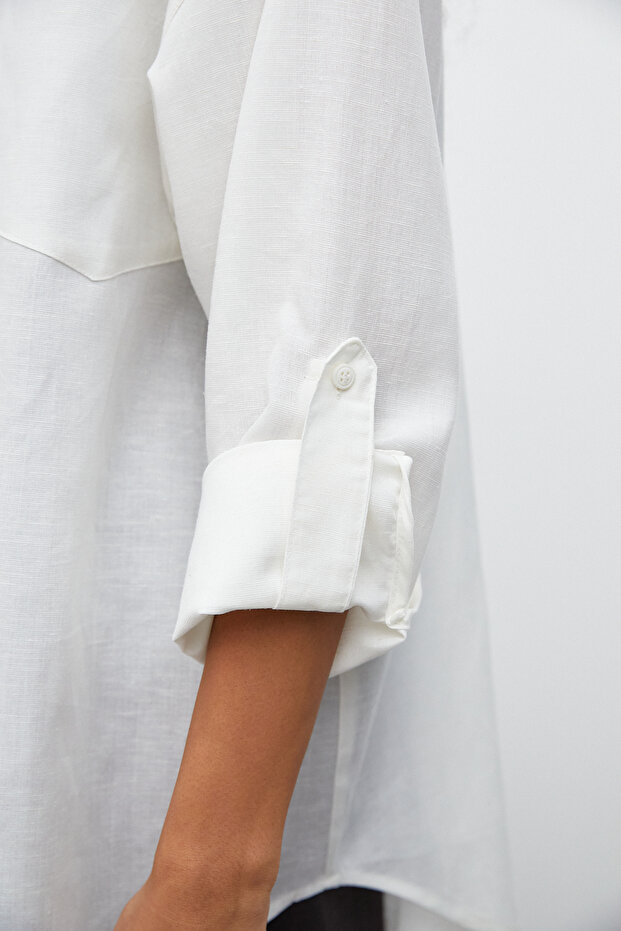 Oversize Keten Gömlek - 7