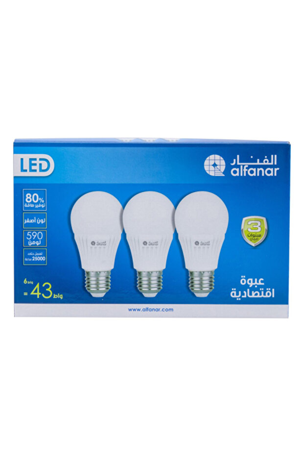 لمبة LED موفرة للطاقة وخالية من الوميض، 6 وات 3000 كلفن، عبوة ترويجية E27