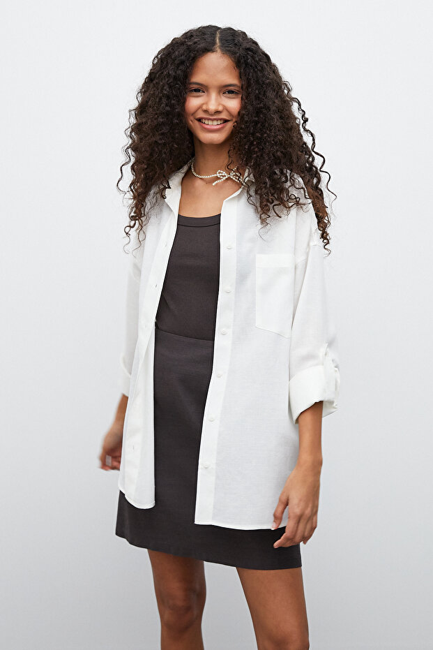 Oversize Keten Gömlek - 3