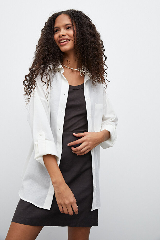 Oversize Keten Gömlek - 4