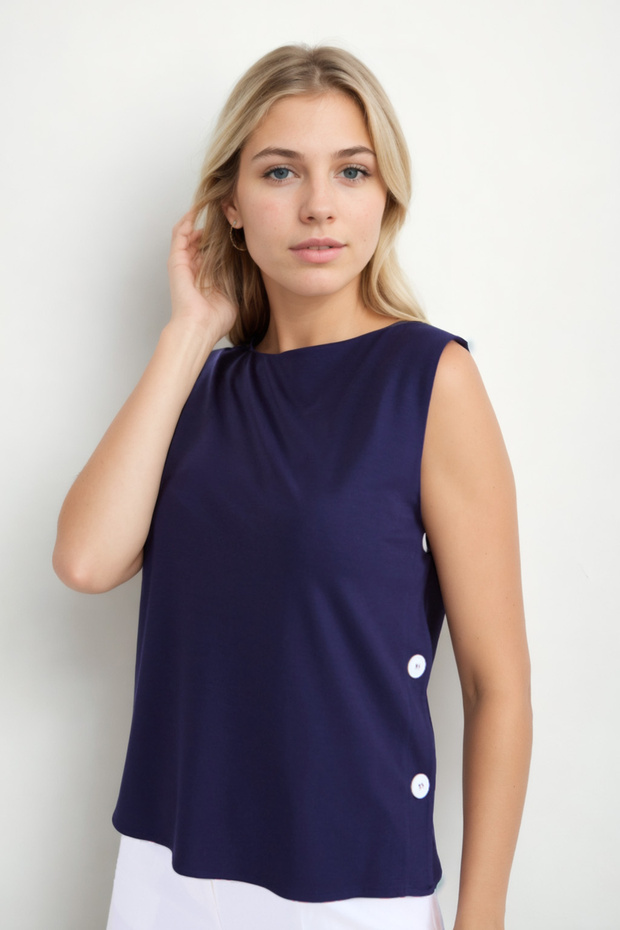 Buttoned Side Zero Sleeve Modal Blouse - 1