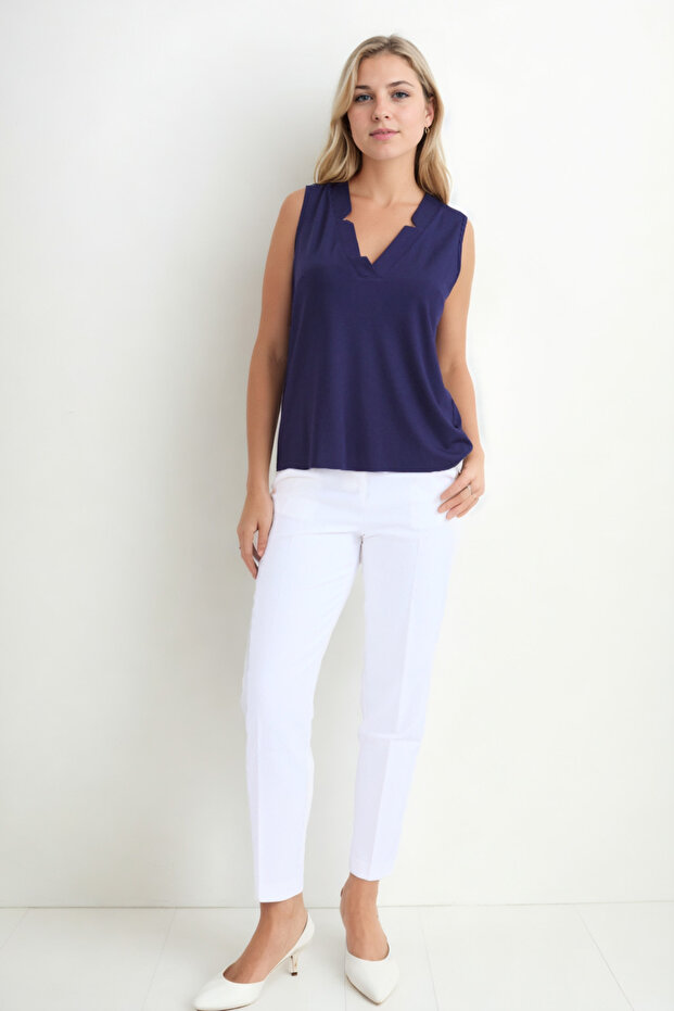 V Yaka Sıfır Kol Bluz - 2