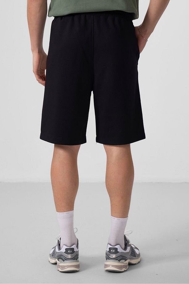 Siyah Yüzeyi Dokulu Oversize Erkek Şort - 81288 - 6