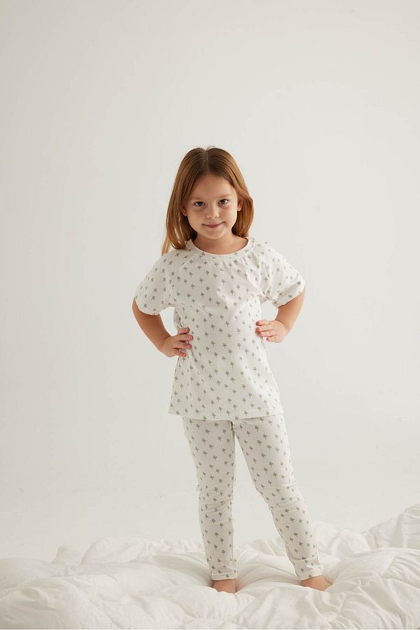 Kız Çocuk Pamuklu Reglan Kısa Kollu Uzun Pijama Takımı - 1