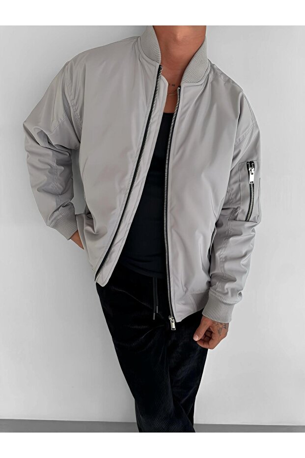 Erkek Basic Bomber Ceket Gri - 7