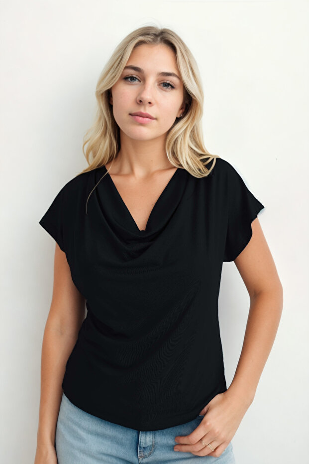 بلوزة ثنيات ذات ياقة متدلية - 5