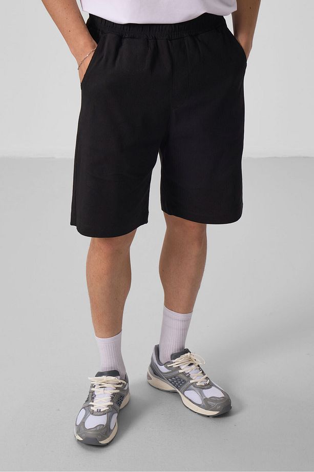 Siyah Standart Fit Dokuma Hafif Esnek Chino Erkek Şort - 81290 - 3