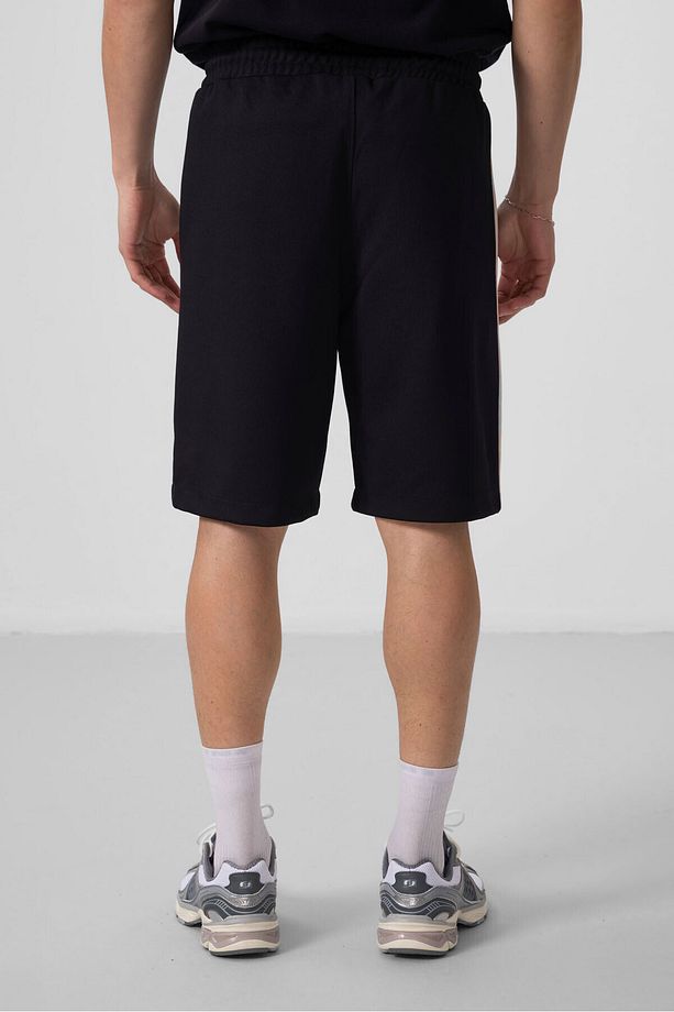 Siyah-Bej Yüzeyi Dokulu Oversize Erkek Şort - 81288 - 6
