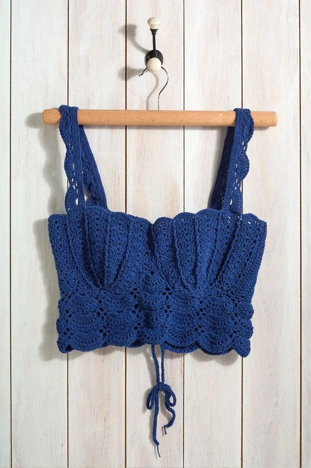 El Örgüsü Mavi Korsaj Crop Top - 1