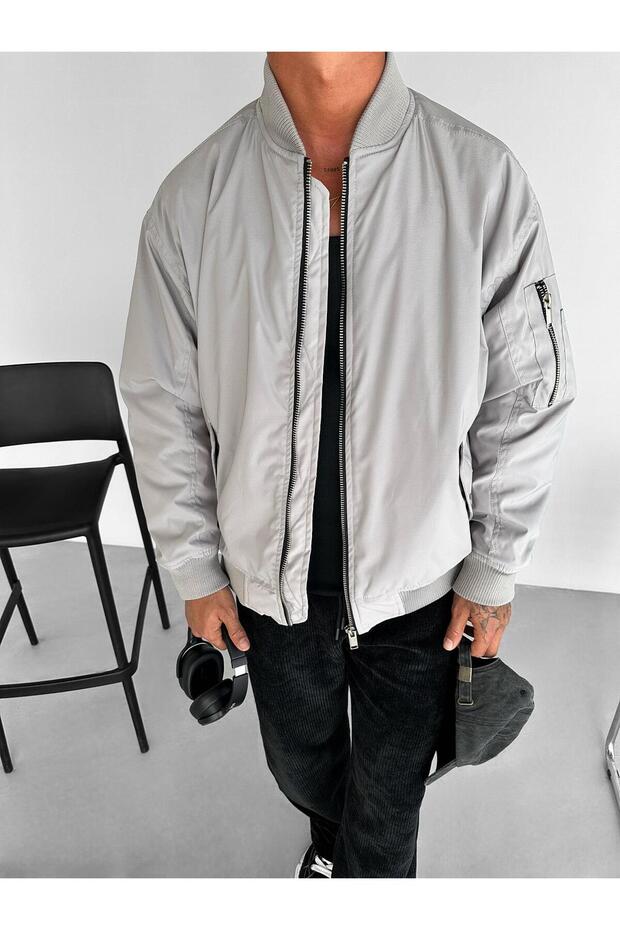 Erkek Basic Bomber Ceket Gri - 3