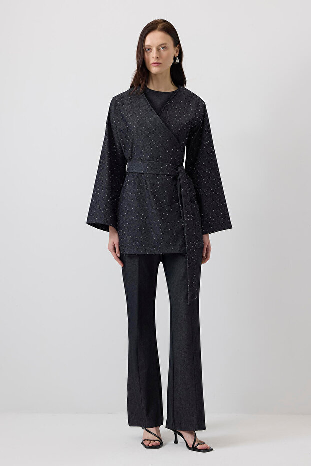 Stoned Denim Jacket Pants Suit