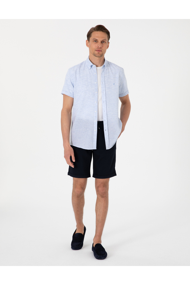 Navy Blue Slim Fit Elastic Waist Lace up Woven Shorts 50305677-Vr033