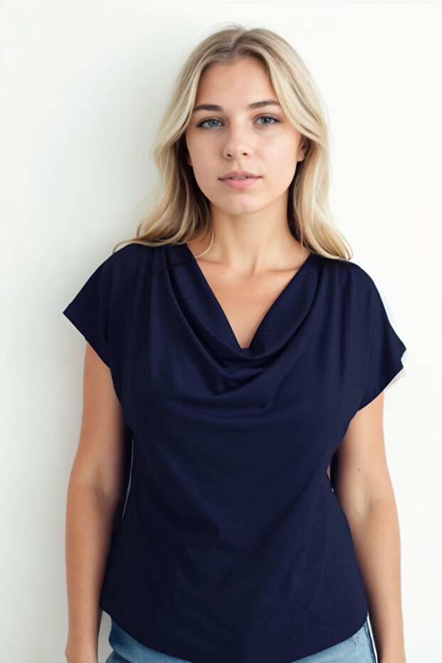 Flounced Collar Draped Blouse - 6