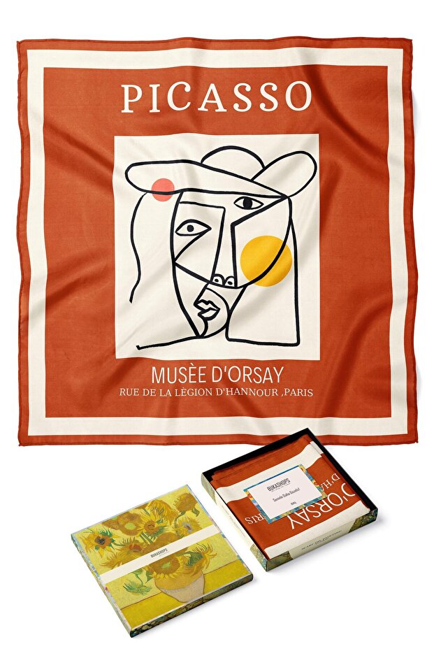 باندانا وشاح من الساتان الفاخر للوجه التجريدي من بيكاسو "Musée d'Orsay".