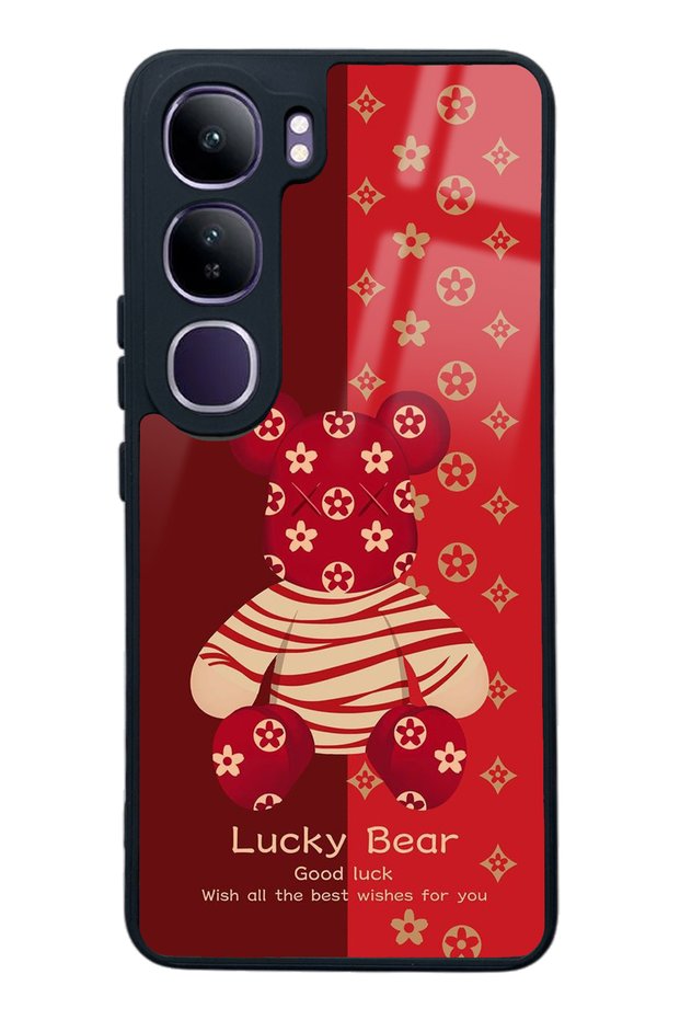 Vivo V40 Lite Red Lucky Bear Design Glossy Phone Case