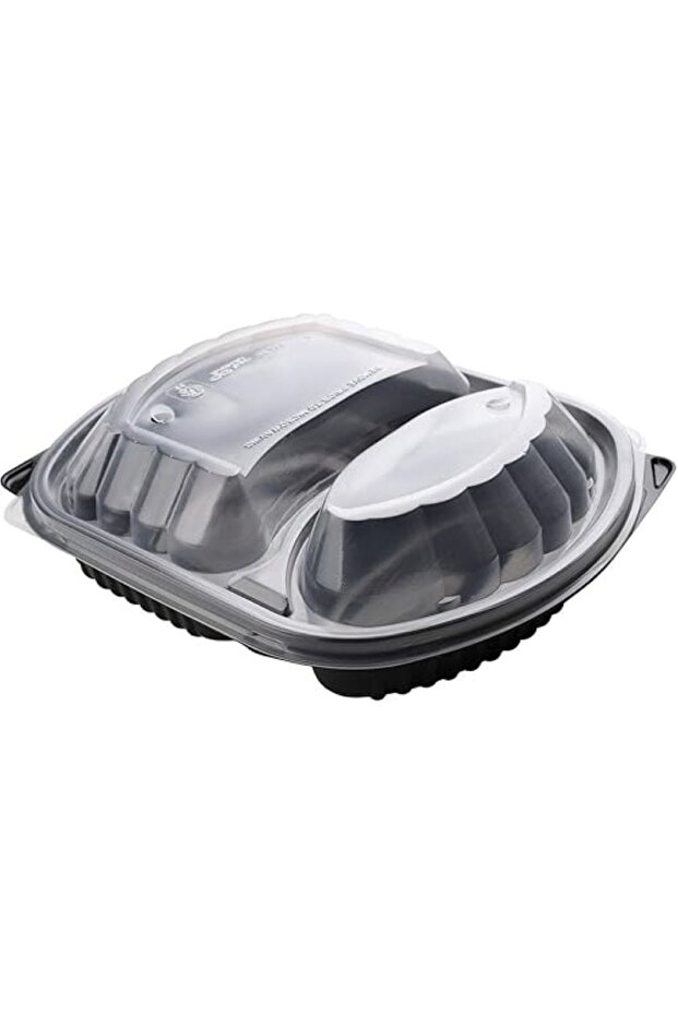 حاويات طعام بلاستيكية مستطيلة ذات حجرتين (8 قطع) - 1