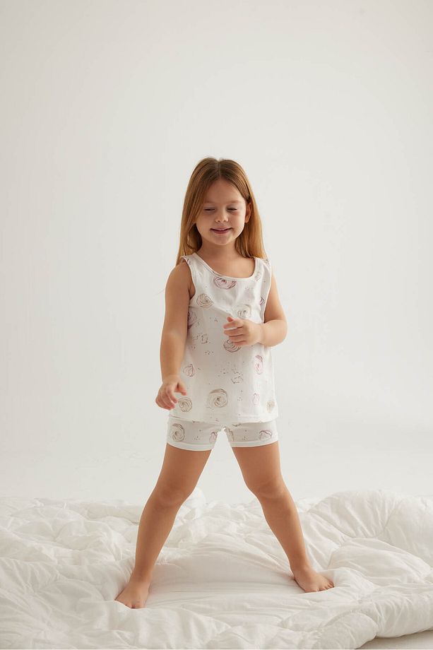 Kız Çocuk Pamuklu Atlet Şort Pijama Takımı - 5