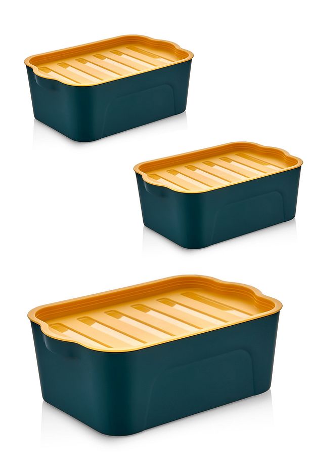 BERU 3'lü (2x2LT 1x5LT) Modüler Saklama Kabı Petrol Yeşili - 3