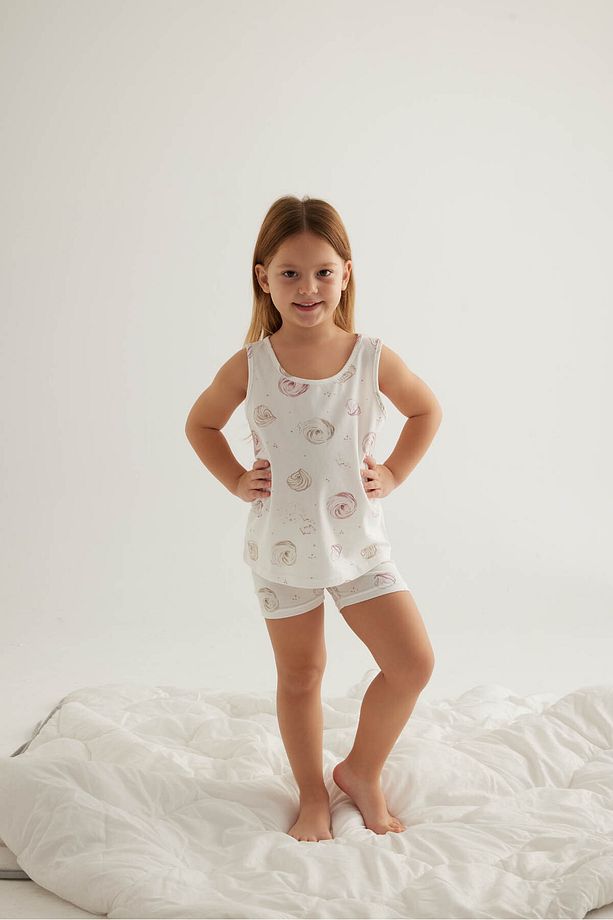 Kız Çocuk Pamuklu Atlet Şort Pijama Takımı - 4