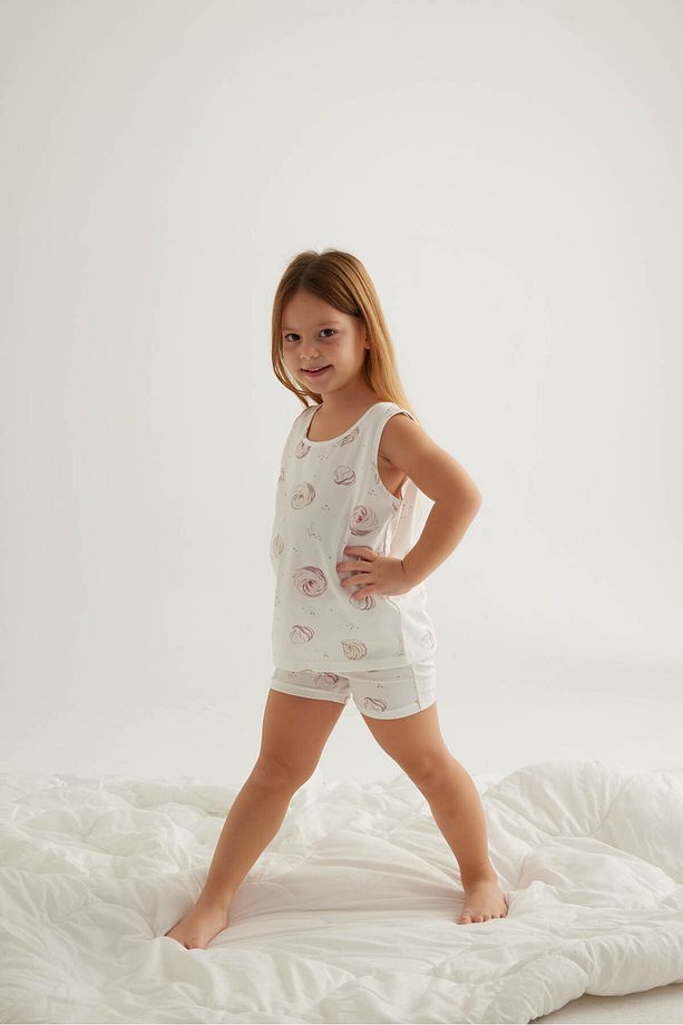 Kız Çocuk Pamuklu Atlet Şort Pijama Takımı - 3