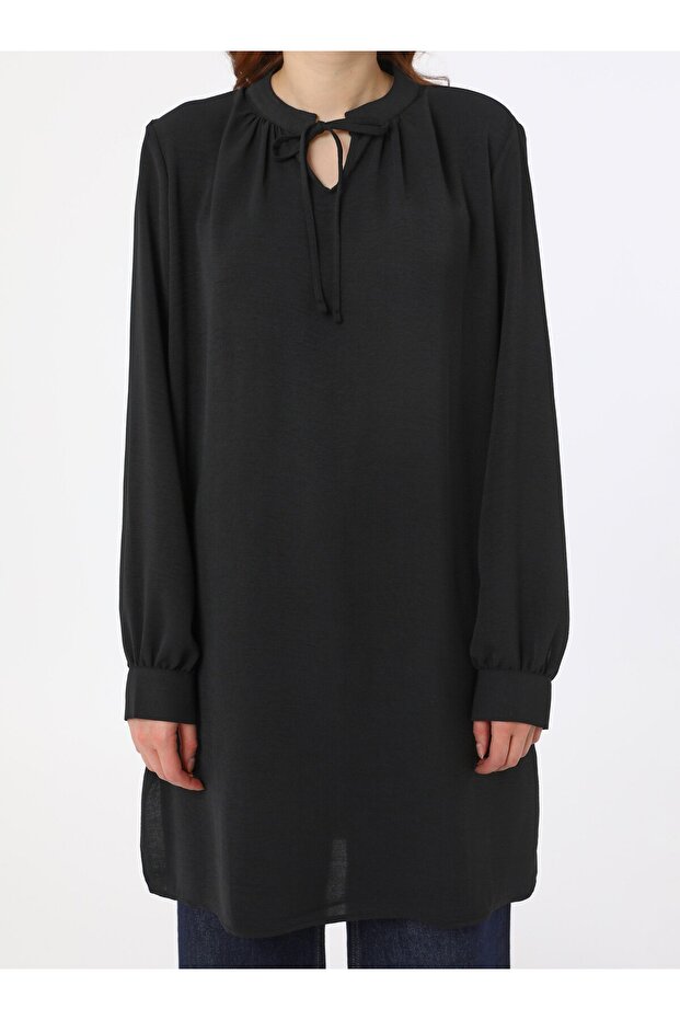 Aerobin Bağlama Detaylı Tunik - Siyah - Refka - 3