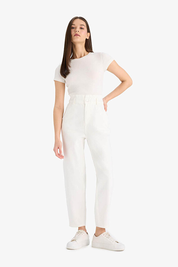 Papiertüten-Elastikbund-Knöchellange Jeanshose E8001AX25SM - 2