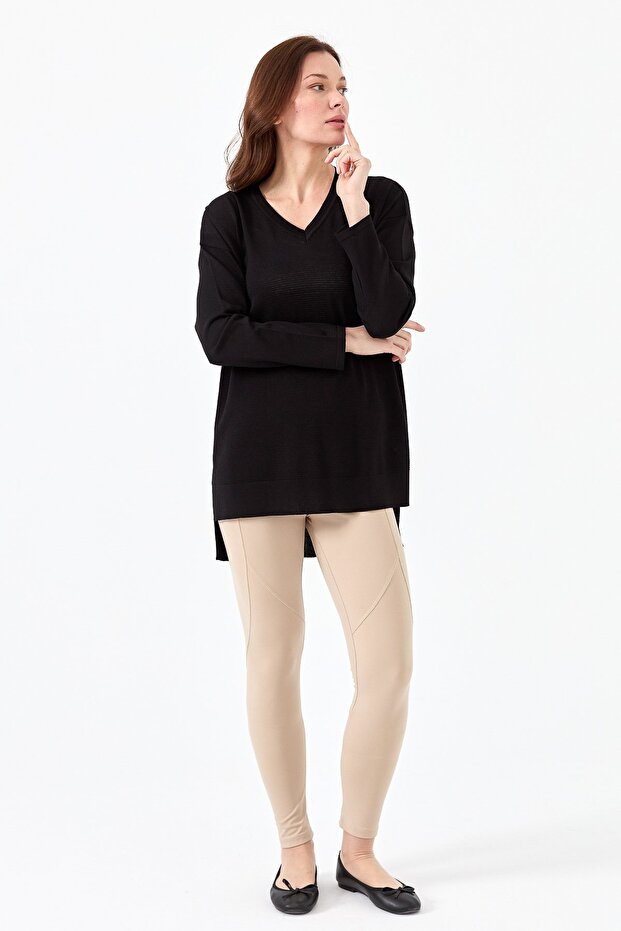 Women's V-Neck Slim Blouse Black