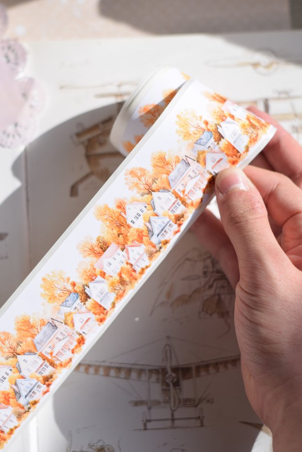 Watercolor Houses Washi Tape Sticker (5 cm X 2 m) / Washi Tape, Scrapbook, Journal