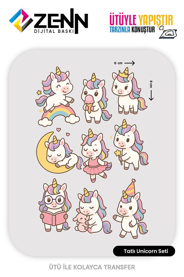 Tatlı Unicorn Seti Ütü İle Yapışan Dtf Baskı - 1