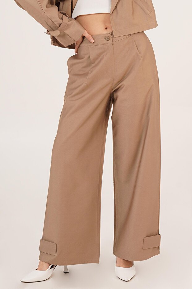 Leg Stripe Detailed Pencil Gabardine Trousers Mink